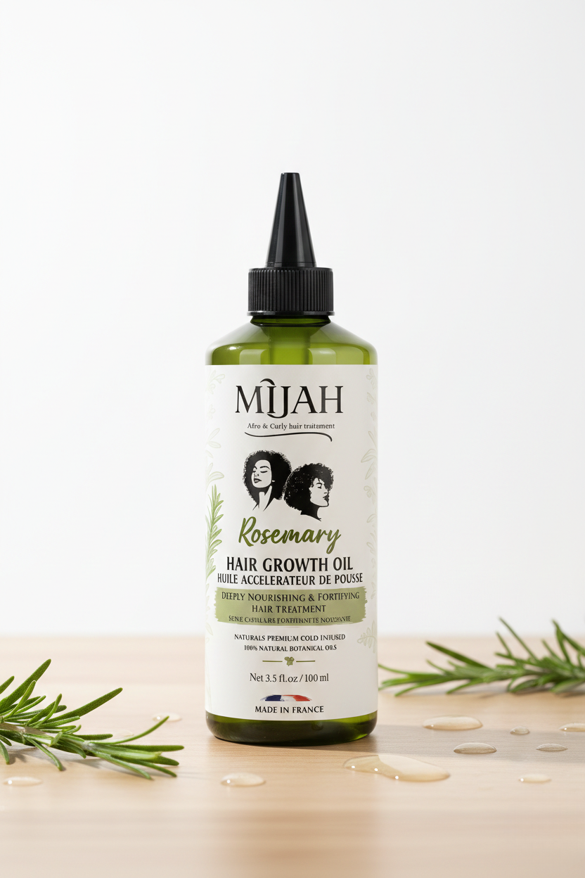 Huile de romarin MÎJAH pour routine pousse cheveux 4C